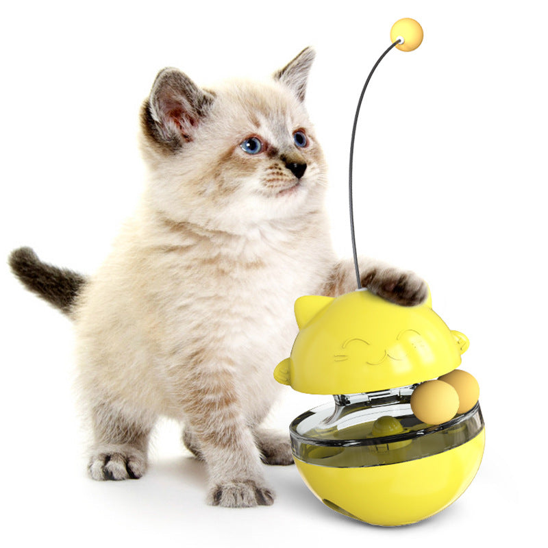 3-in-1 Interaktives Katzen-Spielzeug – Wackelball mit Futterspender und Federstab