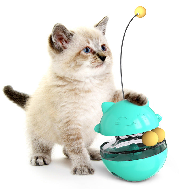 3-in-1 Interaktives Katzen-Spielzeug – Wackelball mit Futterspender und Federstab