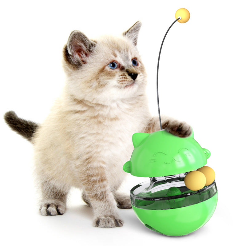 3-in-1 Interaktives Katzen-Spielzeug – Wackelball mit Futterspender und Federstab