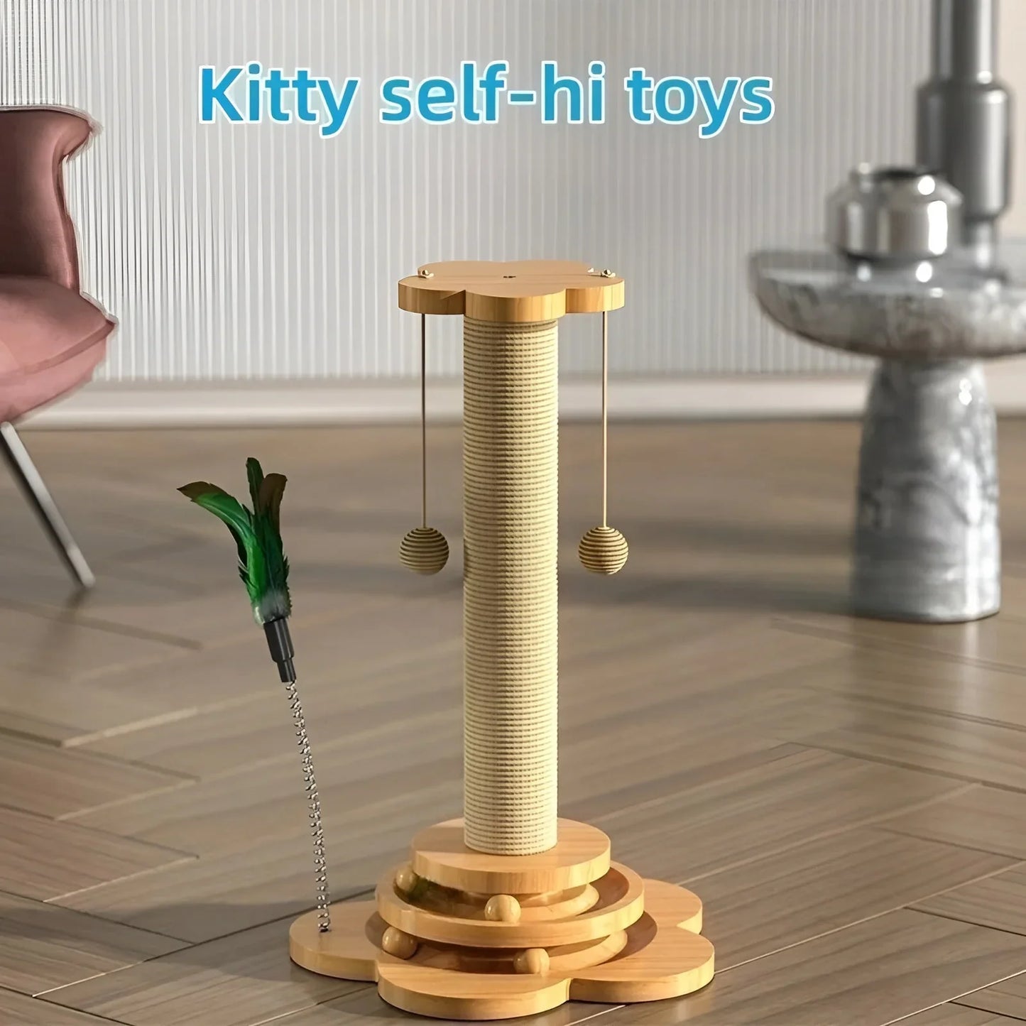 Katzen-Holzspielzeug mit Drehmechanismus – Robustes Kratzspielzeug für Katzen