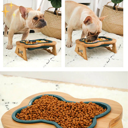 Ergonomischer Keramischer Futternapf für Hunde mit Holzständer – Praktische Futterstation