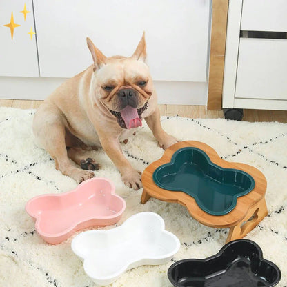 Ergonomischer Keramischer Futternapf für Hunde mit Holzständer – Praktische Futterstation