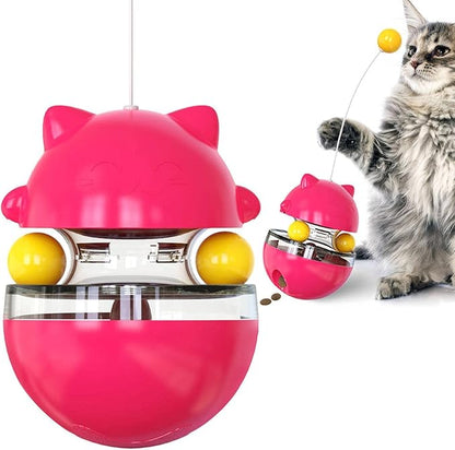 3-in-1 Interaktives Katzen-Spielzeug – Wackelball mit Futterspender und Federstab