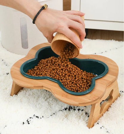 Ergonomischer Keramischer Futternapf für Hunde mit Holzständer – Praktische Futterstation