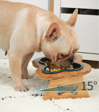 Ergonomischer Keramischer Futternapf für Hunde mit Holzständer – Praktische Futterstation