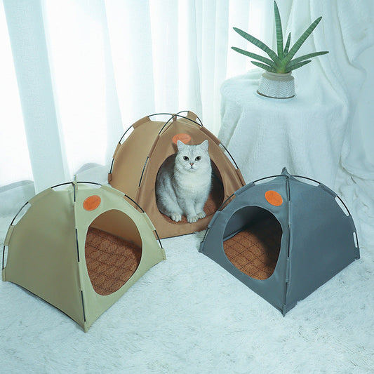 Luxuriöses Katzen Zelt Mit Rattan Matte – Komfortable Katzenhöhle für Entspannung