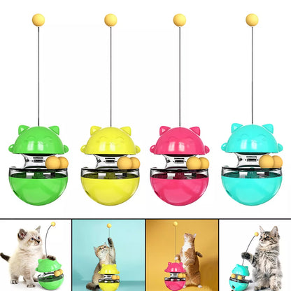 3-in-1 Interaktives Katzen-Spielzeug – Wackelball mit Futterspender und Federstab