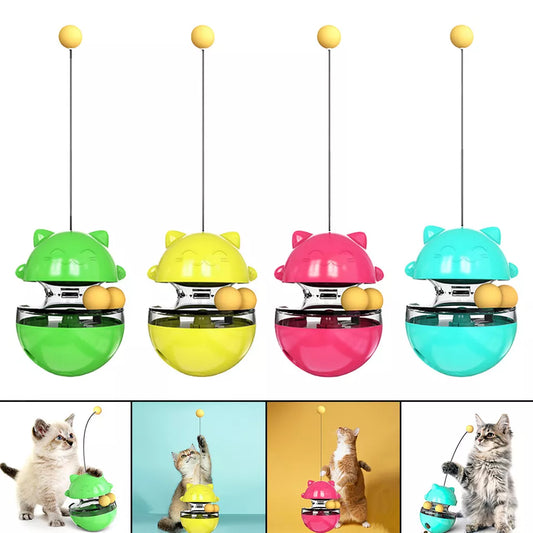 3-in-1 Interaktives Katzen-Spielzeug – Wackelball mit Futterspender und Federstab