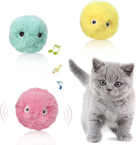 Katzen Plüsch Spielbälle mit Tiergeräuschen – Interaktives 3er Set für Katzen